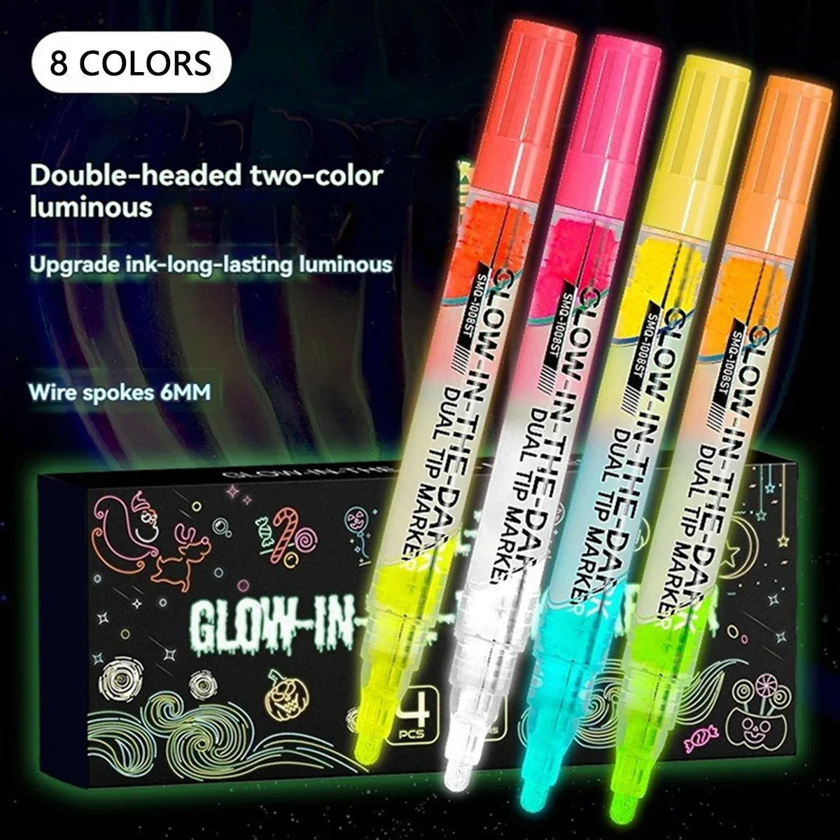 8-Color Neon UV Fluorescent Acrylic Paint Markers – Glow Dark Neon Paint Markers Qme 4 Pcs-8 Colors