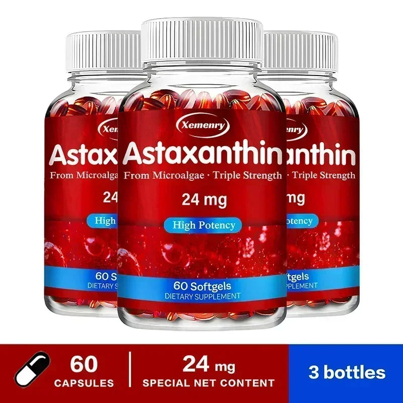 Xemenry Astaxanthin Capsules – Brain, Skin & Heart Antioxidant Antioxidant Supplement Qst 60 Capsule-3bottles