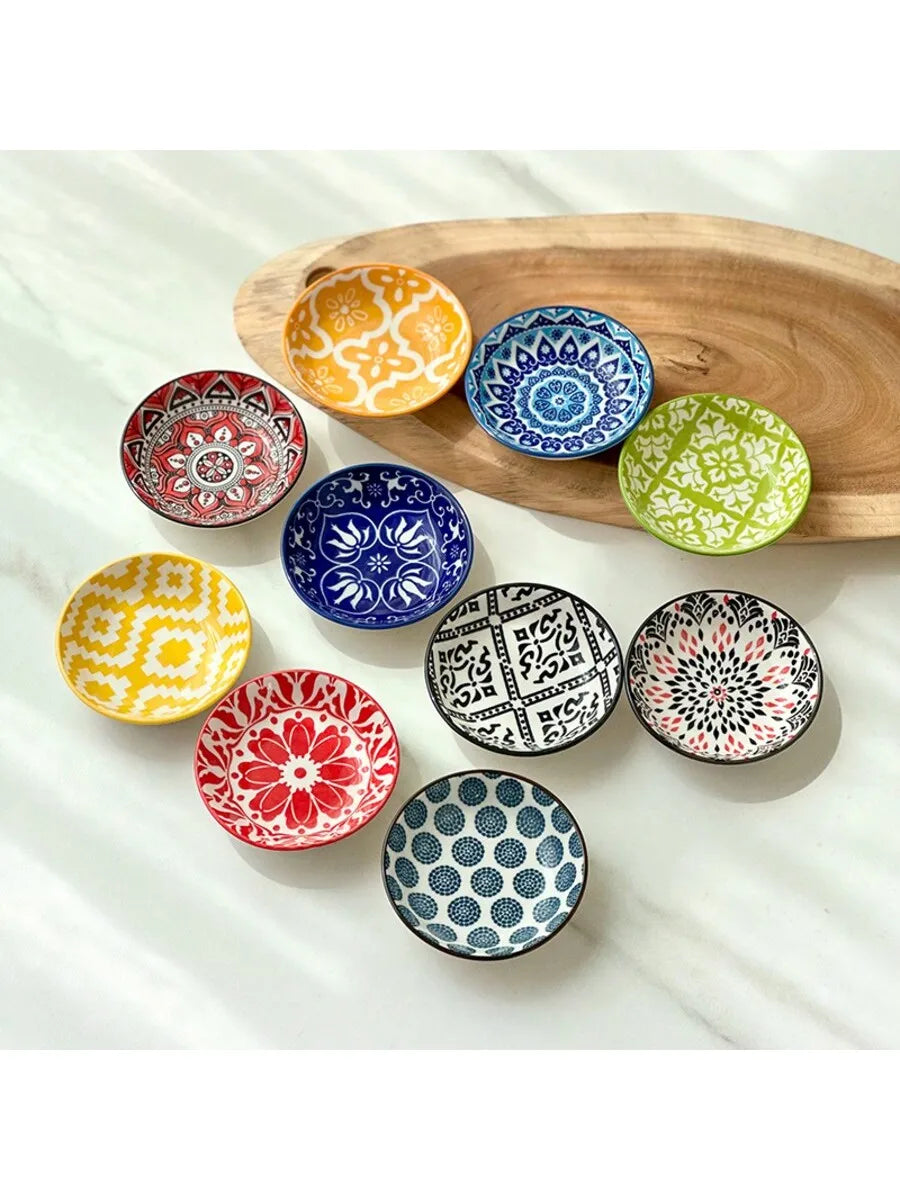 Bohemian Hand-Painted Ceramic Snack Bowl & Plate | 3 Colors Ceramic Snack Bowl Qme