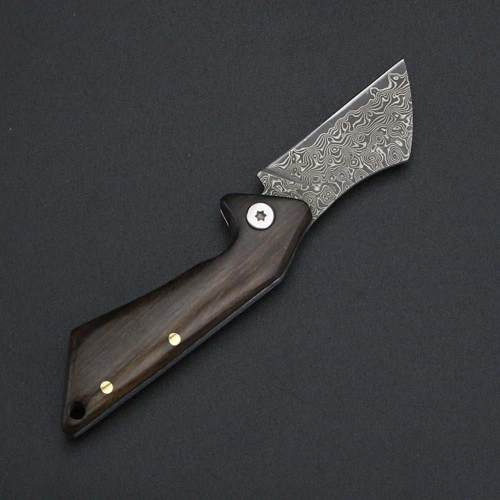 XUANFENG Damascus Steel Brass Skeleton Folding Pocket Knife Folding Pocket Knife Qst