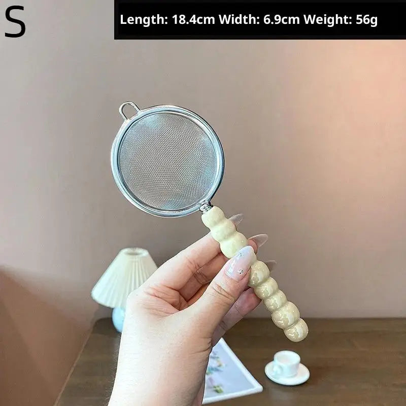 Pearl Ceramic Handle Tea Strainer – Fine Stainless Steel Mesh Tea Strainer Qme S Yellow