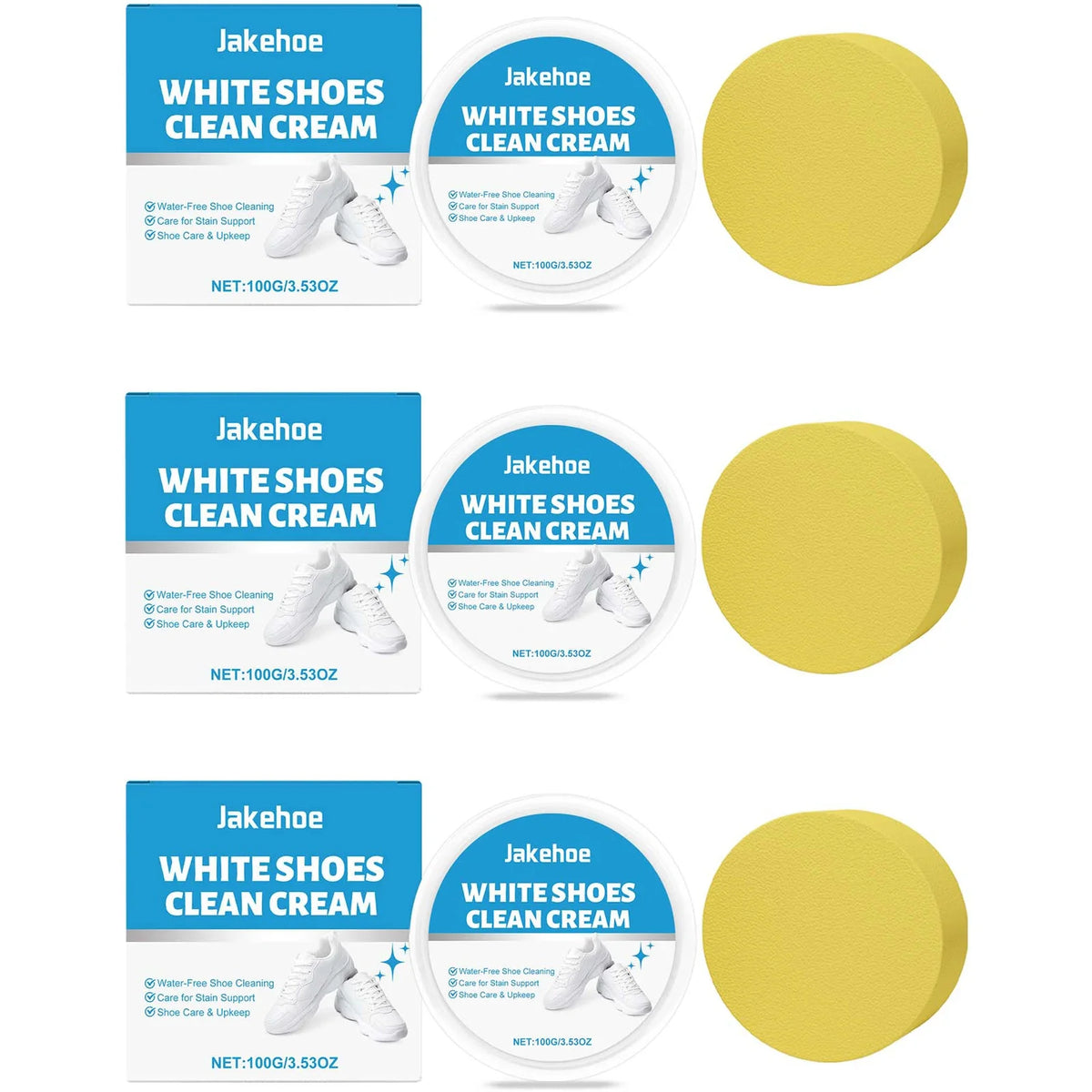 White Shoe Cleaning Cream – No-Rinse Stain & Odor Remover Shoe Cleaning Cream Qme 3 x 100g Boxed