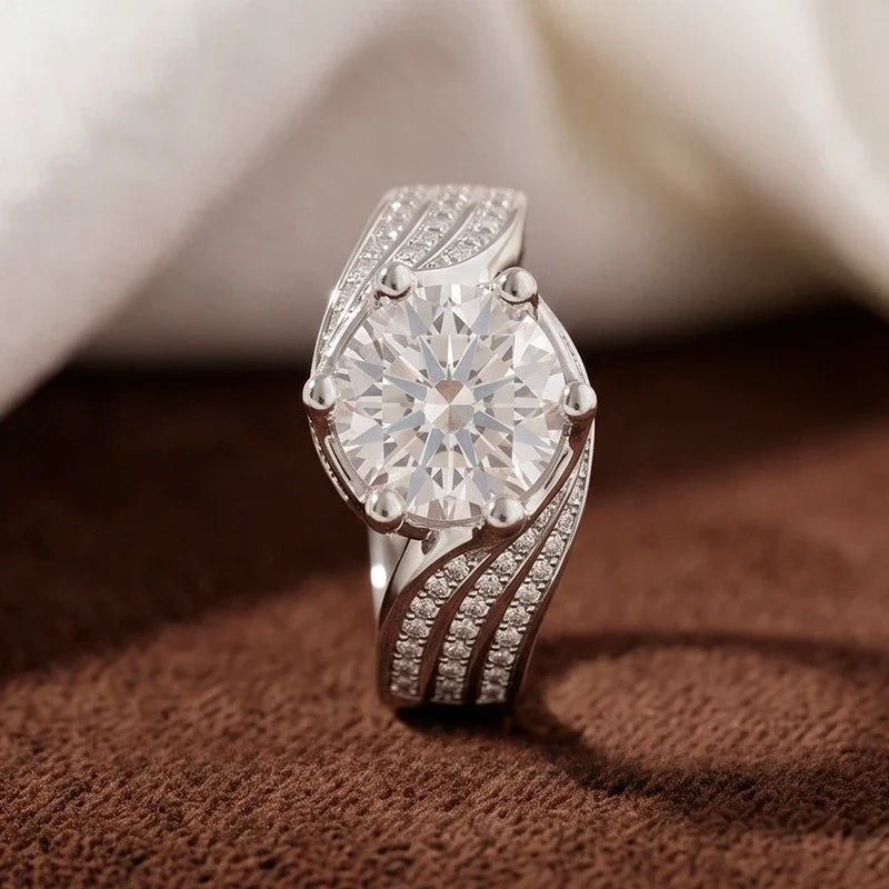 Twisted Split Shank 6 Prong Solitaire CZ Ring | Adjustable CZ Solitaire Ring Qme