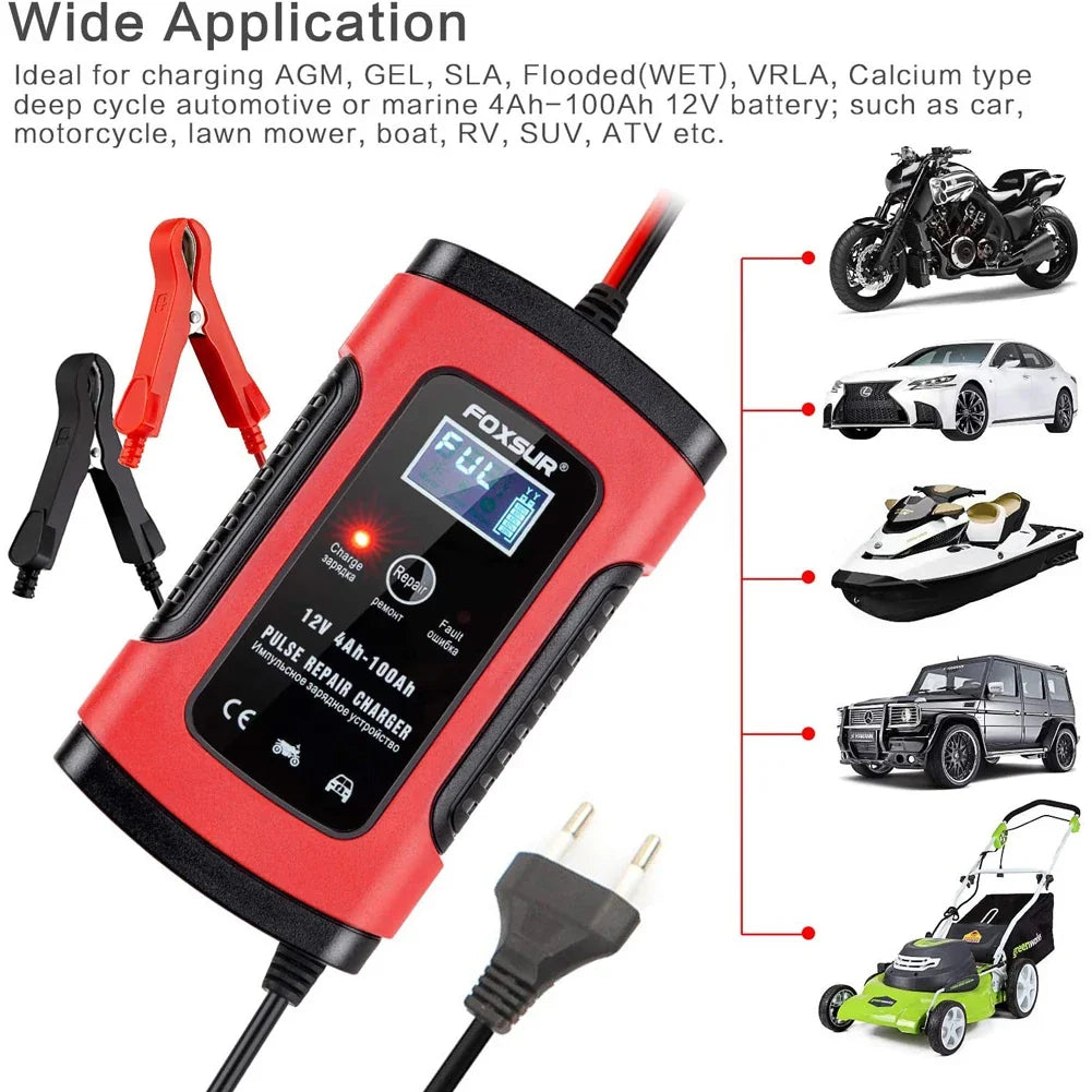 APWIKOGER 12V Portable Auto Battery Charger with LCD Display Auto Battery Charger Qme