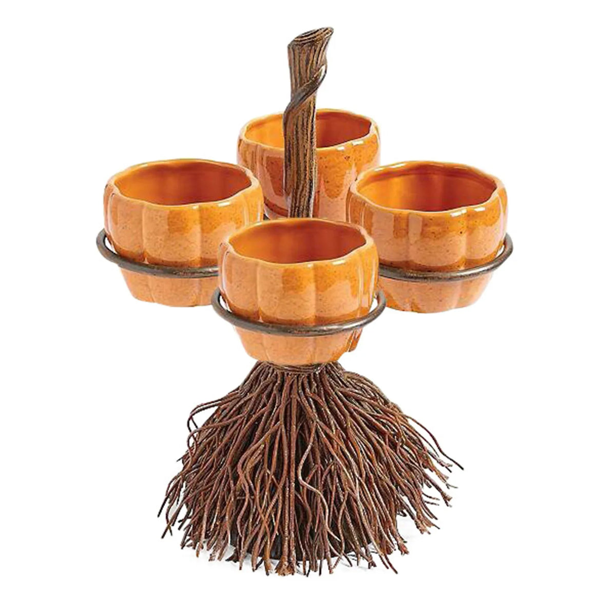 Halloween Wooden Snack Bowl Stand | 4-Bowl Rattan Basket Snack Serving Stand Qme B One Size