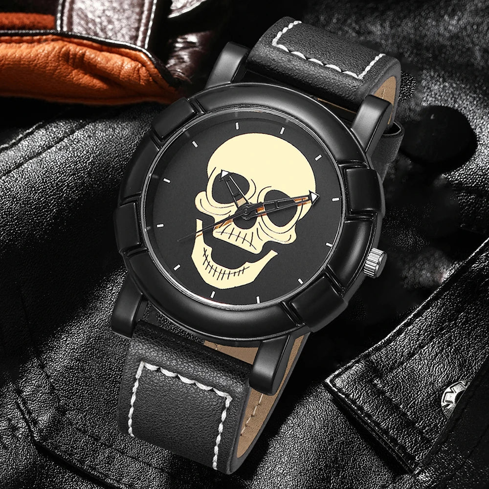Men's Halloween Quartz Watch & Jewelry Set – Round Dial Quartz Watch Set Qme