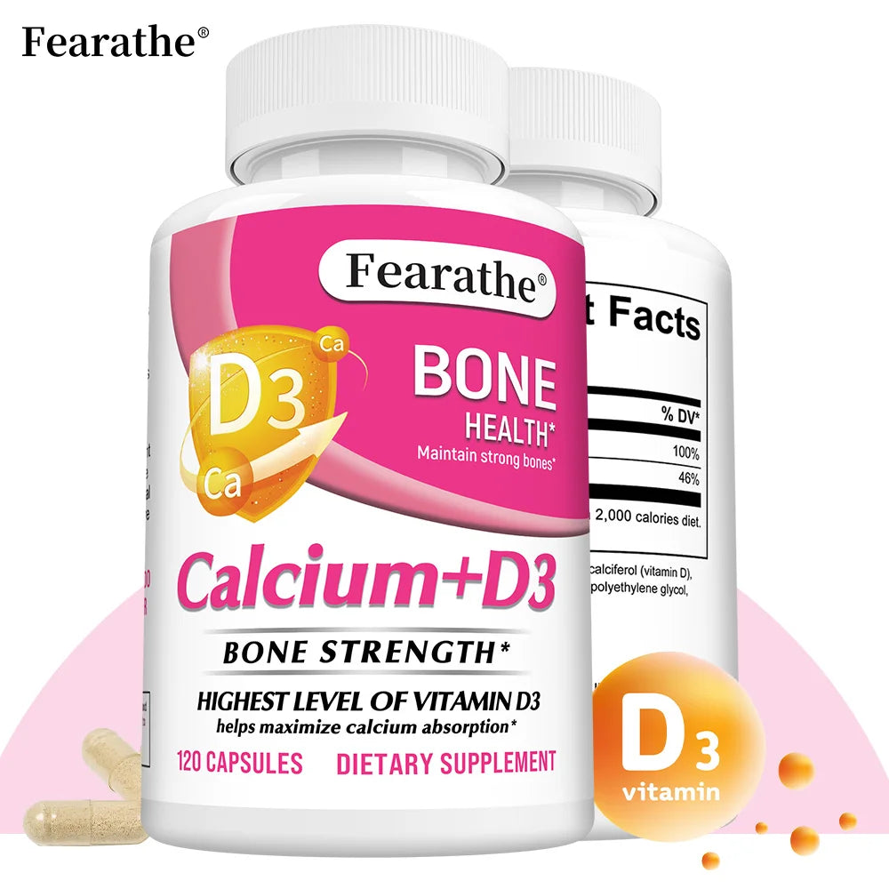 Calcium & Vitamin D3 Capsules – Vegan, Non-GMO, 120ct Vitamin Supplement Qst