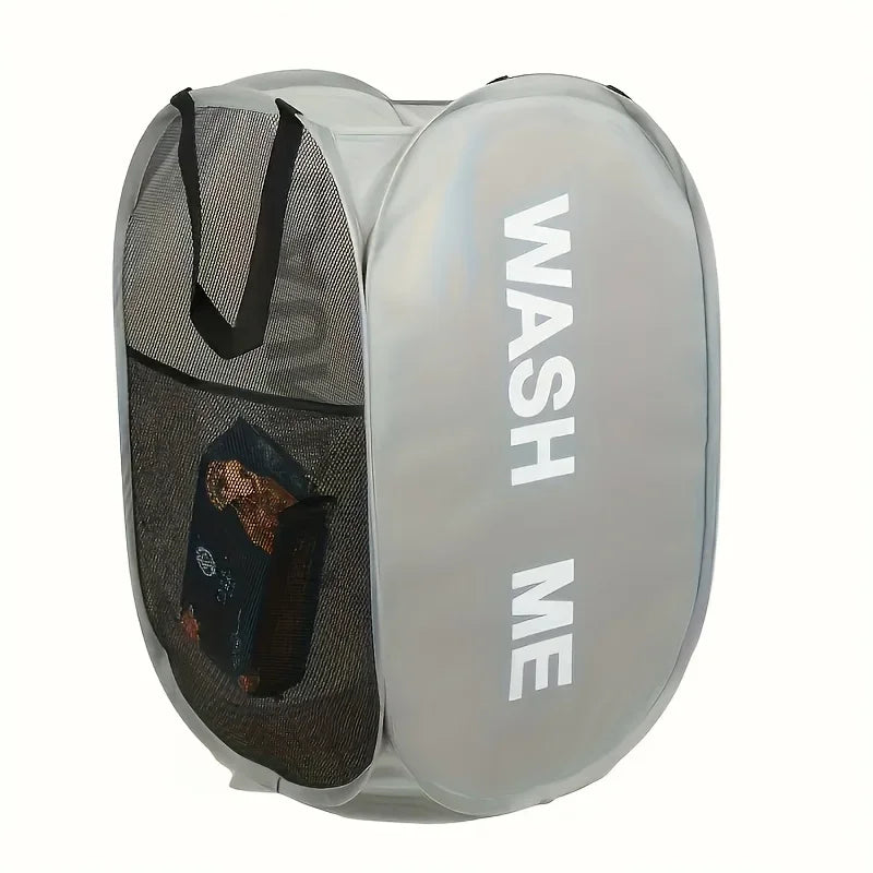 Foldable Mesh Laundry Basket with Handle | Polyester Storage Foldable Laundry Basket Qme
