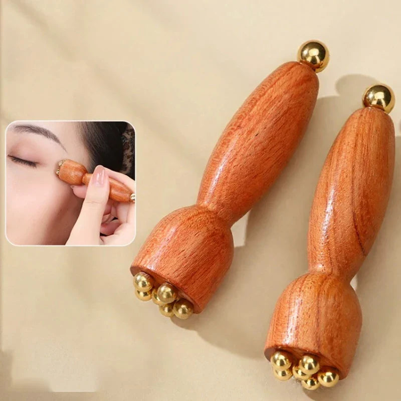 Mini Lotus Seedpod Gua Sha Tool – Brass & Wood Facial Massager Gua Sha Massager Qme