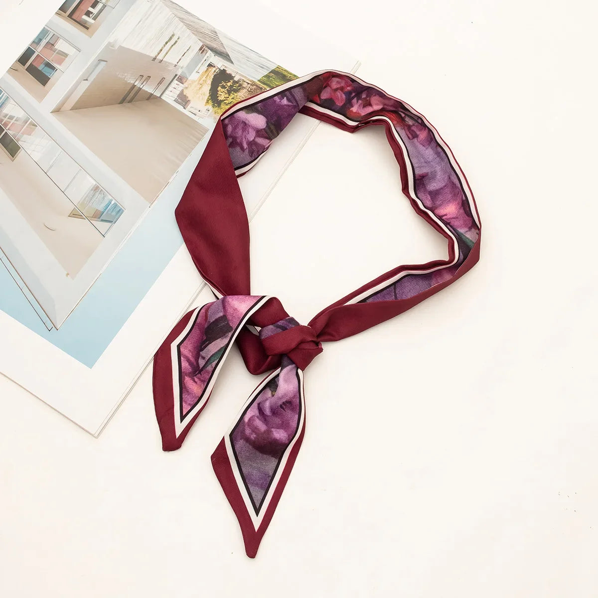 Women's Skinny Ribbon Scarf – Printed Polyester Hair Tie & Headscarf Ribbon Hair Scarf Qme black