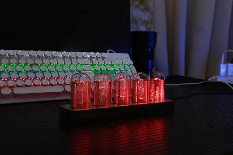 Glow Tube Digital Desk Clock – RGB Retro Alarm & WiFi Sync Retro Digital Clock Qst