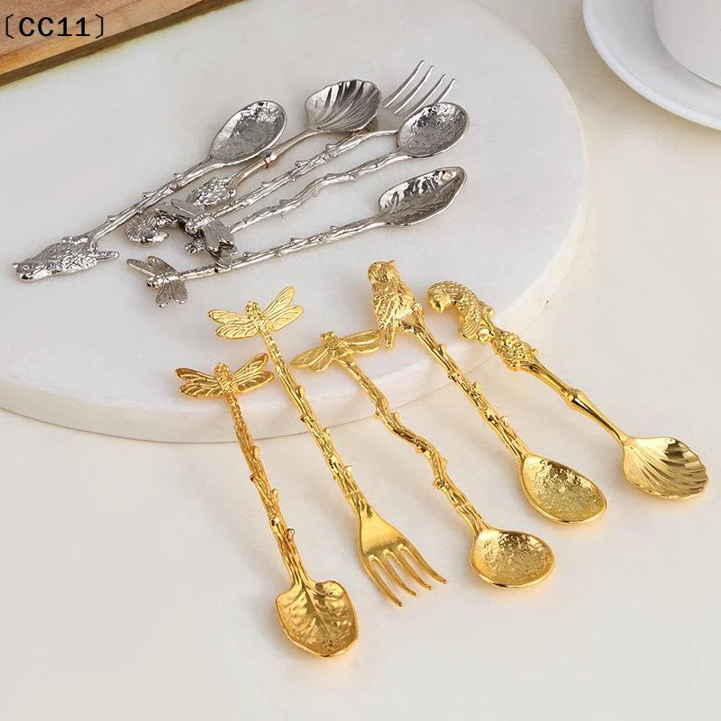 Retro Royal Dessert Coffee Spoon & Fork – Zinc Alloy Flatware Decorative Flatware Qme