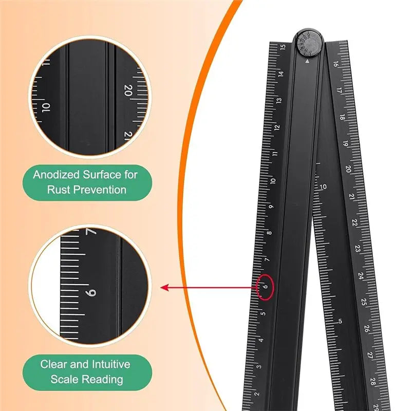 Aluminum Alloy Folding Ruler 30cm Metric Protractor Set 2pcs Folding Ruler Set Qme