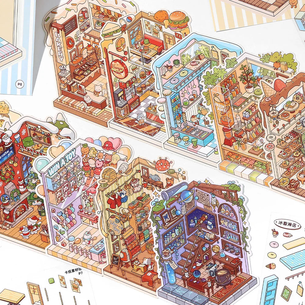 8D Landscape Sticker Book – DIY Pocket Cabin Scene Stacking DIY Sticker Book Qme