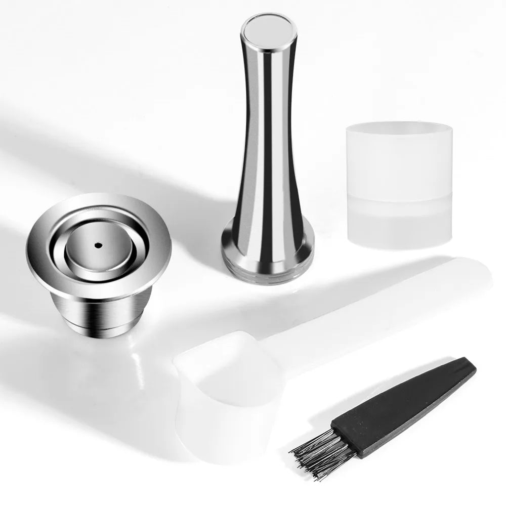 Reusable Stainless Steel Nespresso Pods + Tamper & Dosing Ring Refillable Coffee Pods Qst 1 pod t d