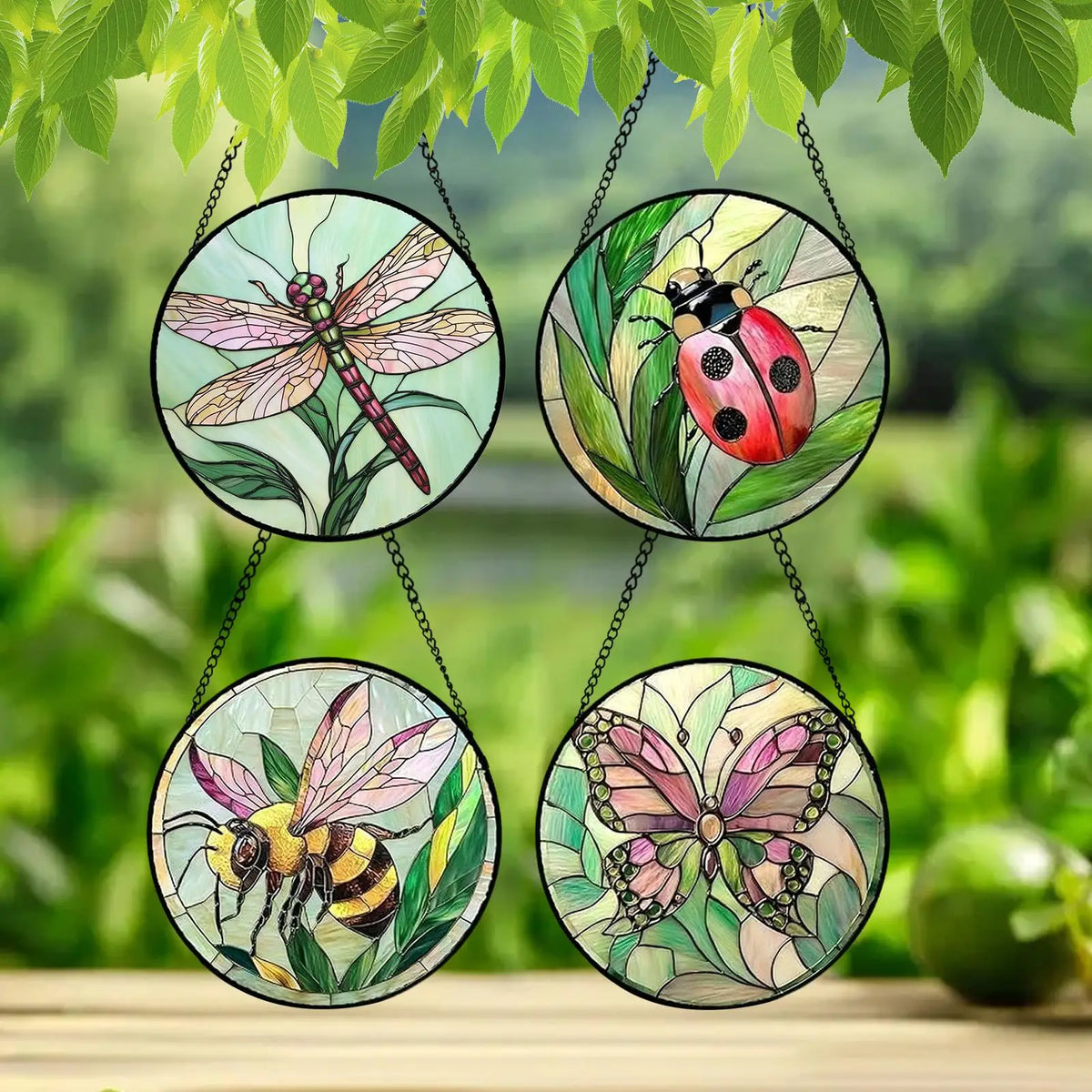 Stained Glass Acrylic Animal Ornaments Set of 4 | Tree & Door Decor Acrylic Ornament Set Qme