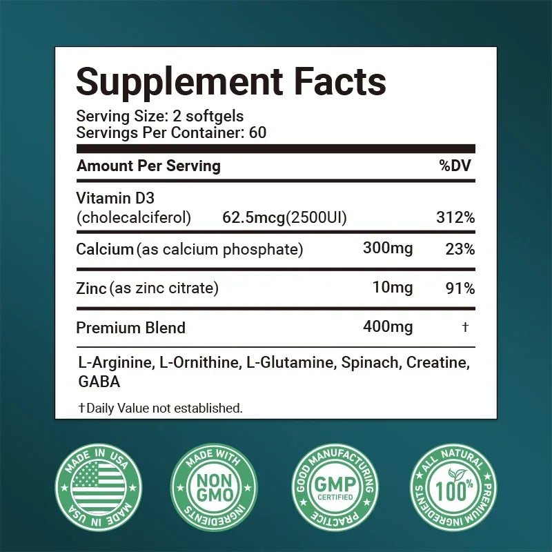Calcium, Vitamin D3 & Zinc – Bone Growth Support Capsules Bone Support Supplement Qst