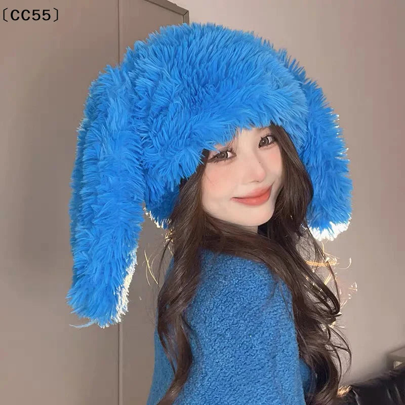 Cute Bunny Ears Plush Hat – Soft Faux Fur Winter Hat Winter Plush Hat Qst