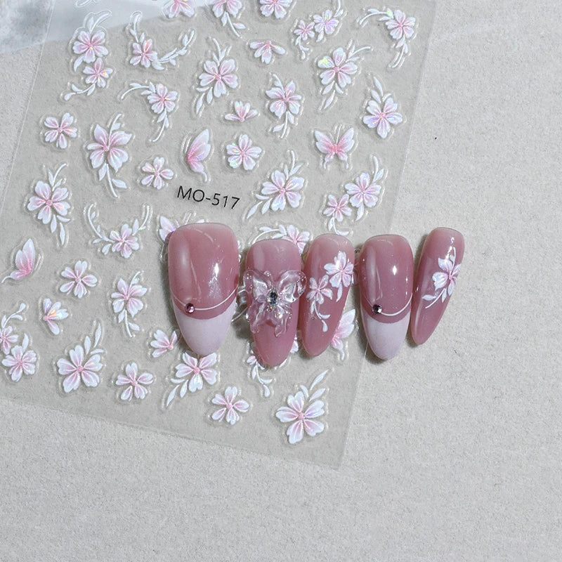 3D Laser Flower Nail Art Stickers – Relief Charm Decorations Nail Art Stickers Qst