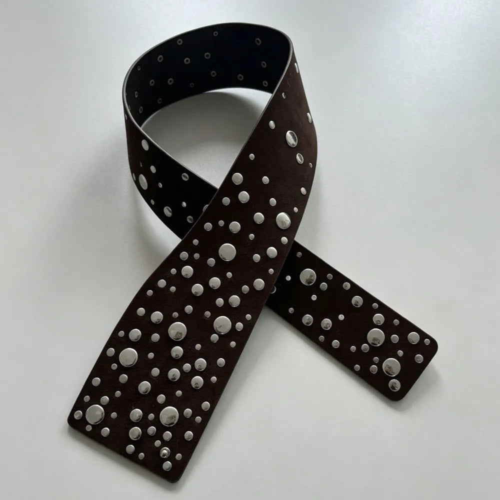 PU Leather Extra Wide Studded Belt Y2K Rivet Waistband Wide Studded Belt Qme