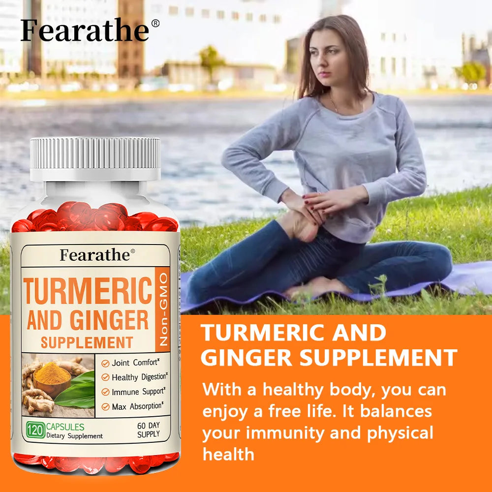 Turmeric Curcumin Capsules with Ginger & Black Pepper | Fearathe Herbal Supplement Qst