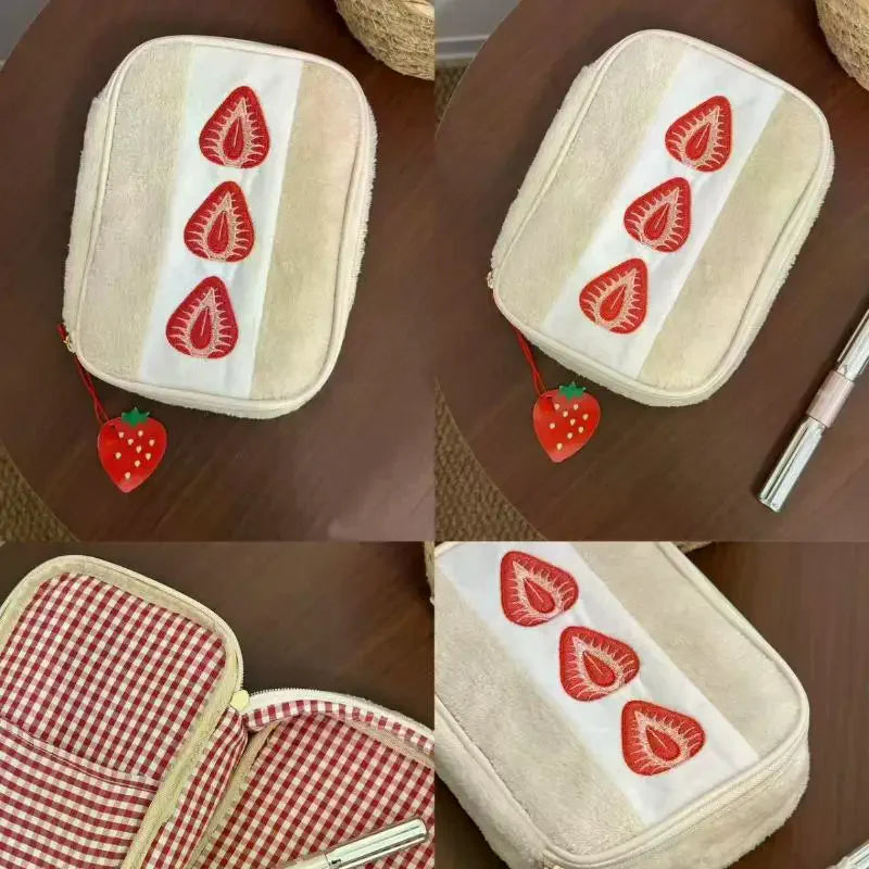 Embroidered Strawberry Pencil Case – Cute Stationery Pouch Pencil Case Pouch Qme