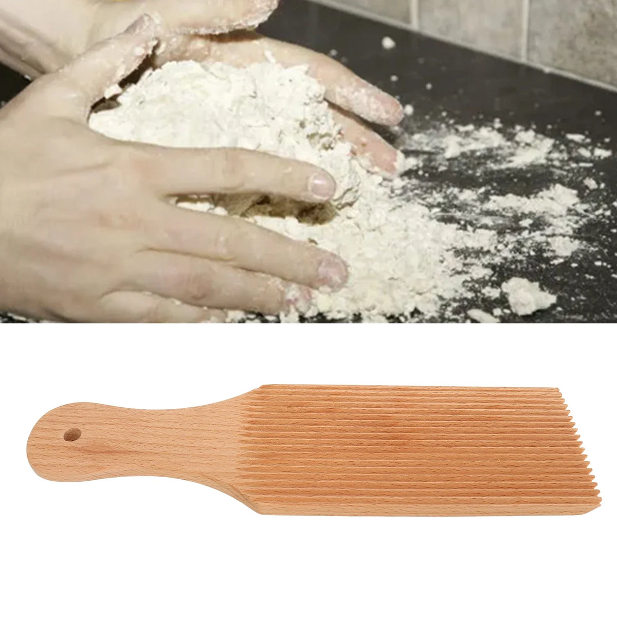 Beech Wood Gnocchi Board & Roller – Natural, Lightweight Pasta Making Tool Qme