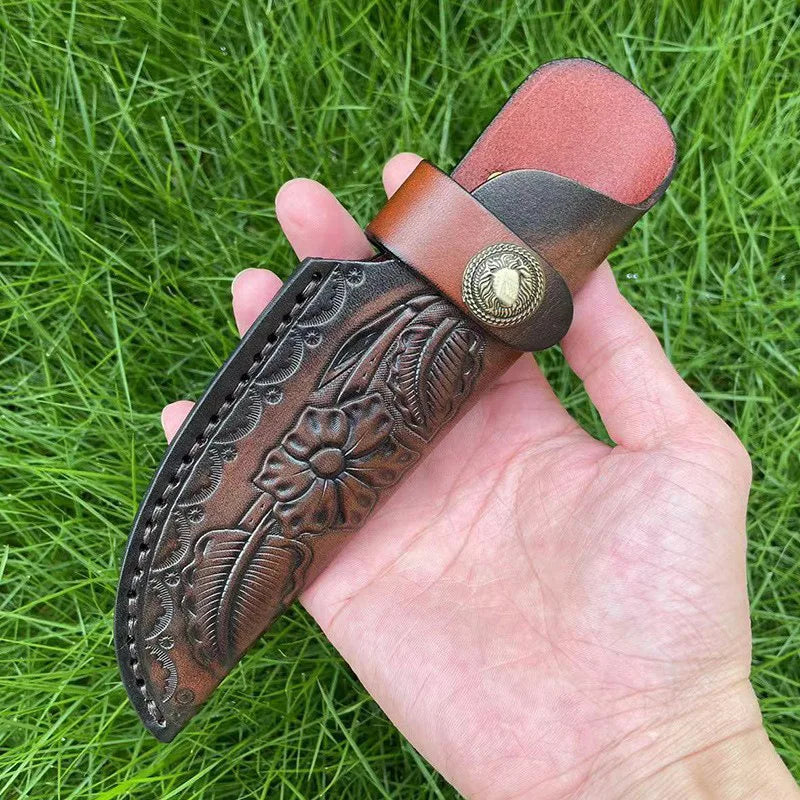 Embossed Cowhide Leather Knife Sheath with Belt Buckle Leather Knife Sheath Qst