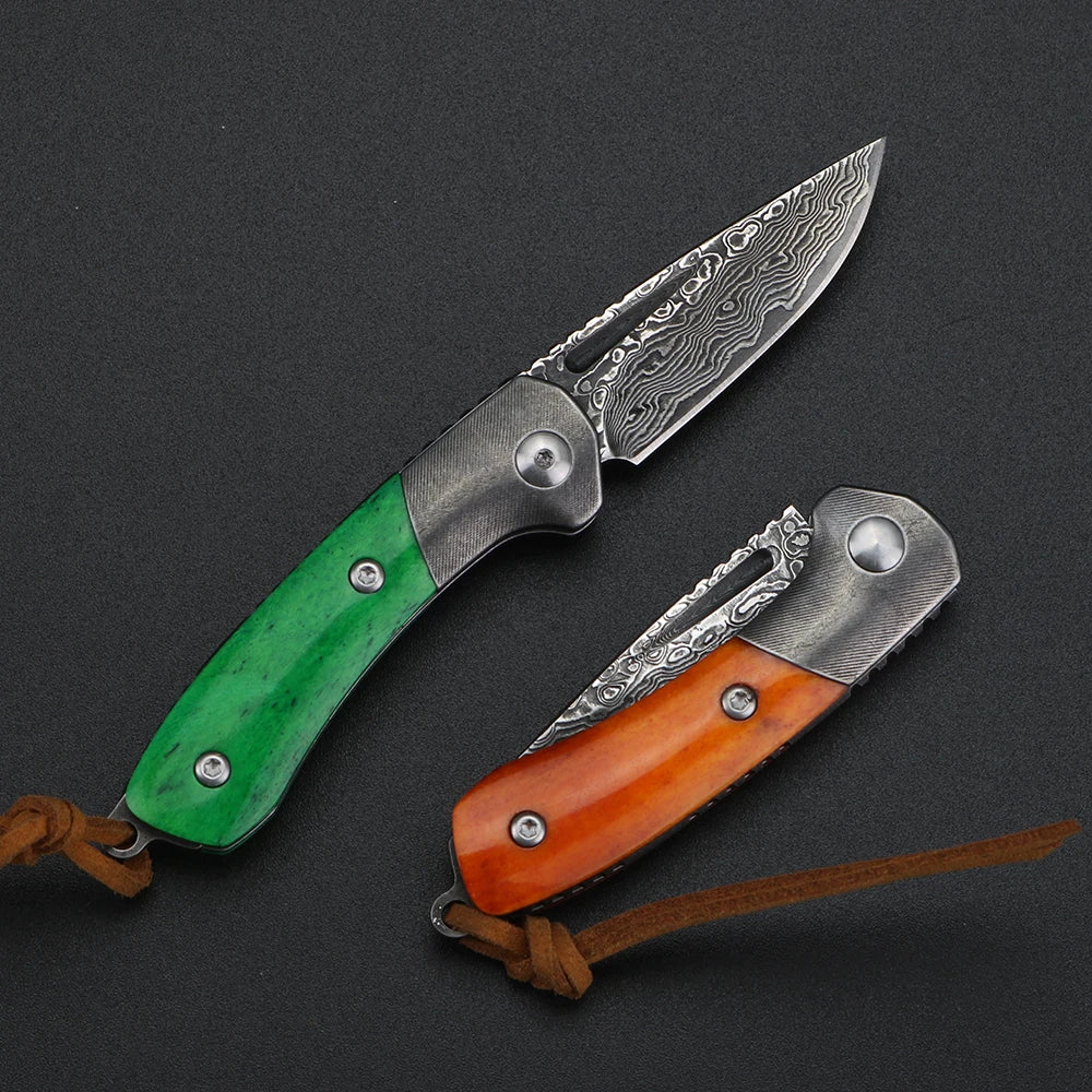 XUAN FENG Mini Damascus Steel Folding Pocket Knife HRC59 Folding Pocket Knife Qst