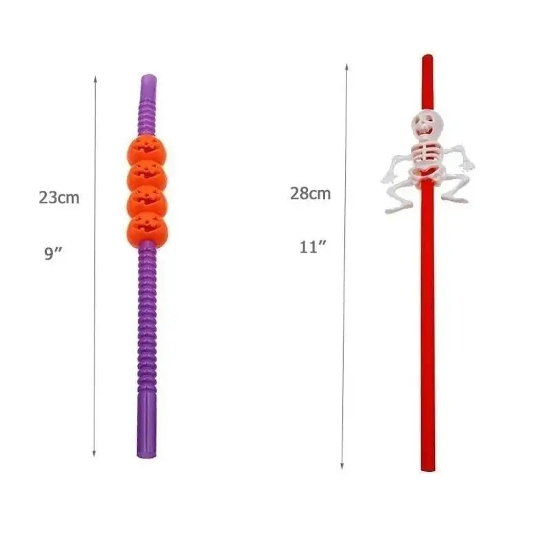 Halloween Skull & Pumpkin Cartoon Drinking Straws – 5 Pack Halloween Party Straws Qme