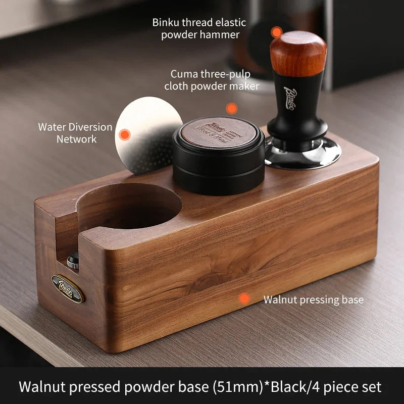 Bincoo Coffee Tamper Station 51/58mm Walnut Stand & Distributor Coffee Tamper Station Qst A 51mm set 4pcs
