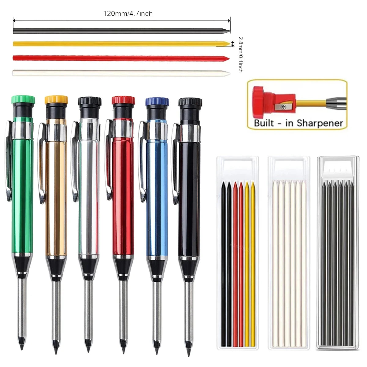 Metal Mechanical Carpenter Pencils with Sharpener | 2.8mm Mechanical Carpenter Pencil Qme