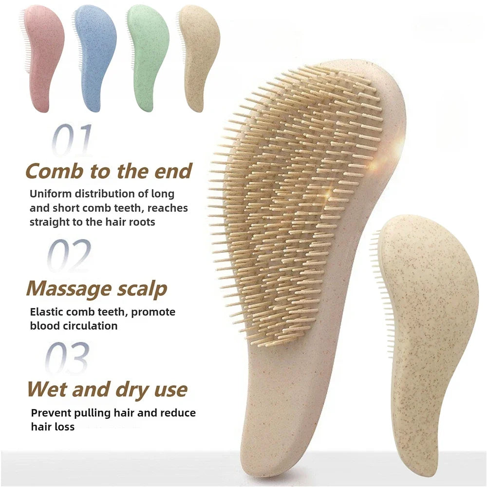 Wheat Straw Detangling Hairbrush – Soft Silicone Wide Tooth Detangling Hairbrush Qme
