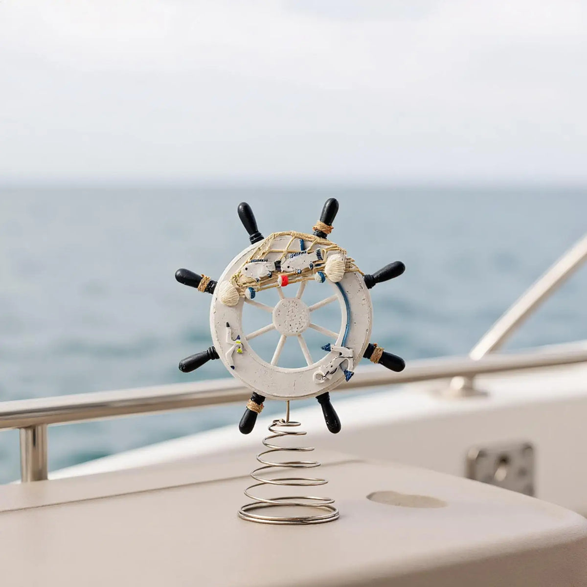 Ship Wheel Decor with Fishing Net – Coastal Nautical Accent Nautical Home Decor Qme