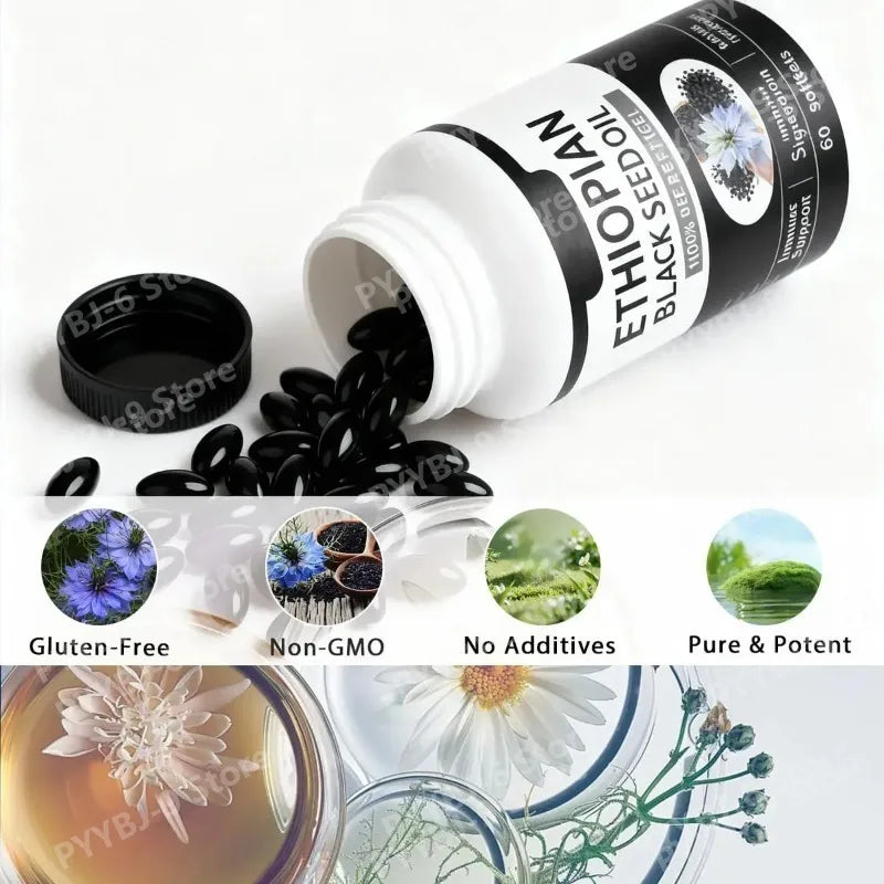 Ethiopian Black Seed Oil Softgels 60ct – Natural, Non-GMO Black Seed Supplement Qst