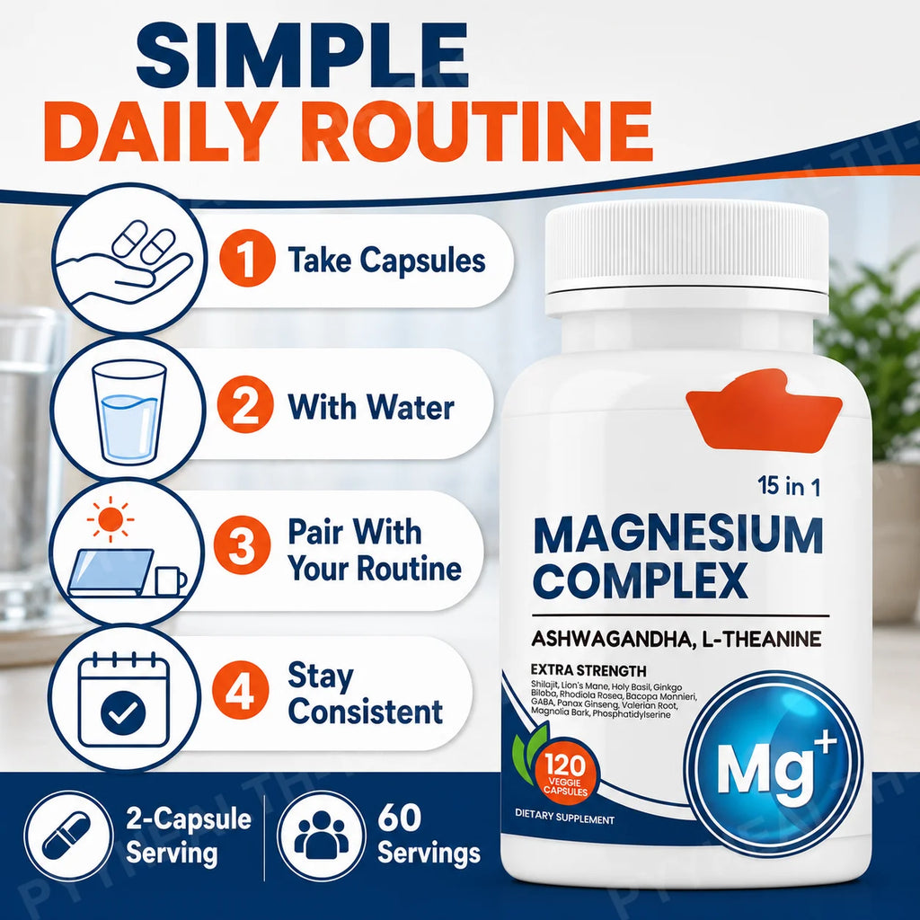 15-in-1 Magnesium Complex 120 Veggie Capsules Night Routine Magnesium Supplement Qst