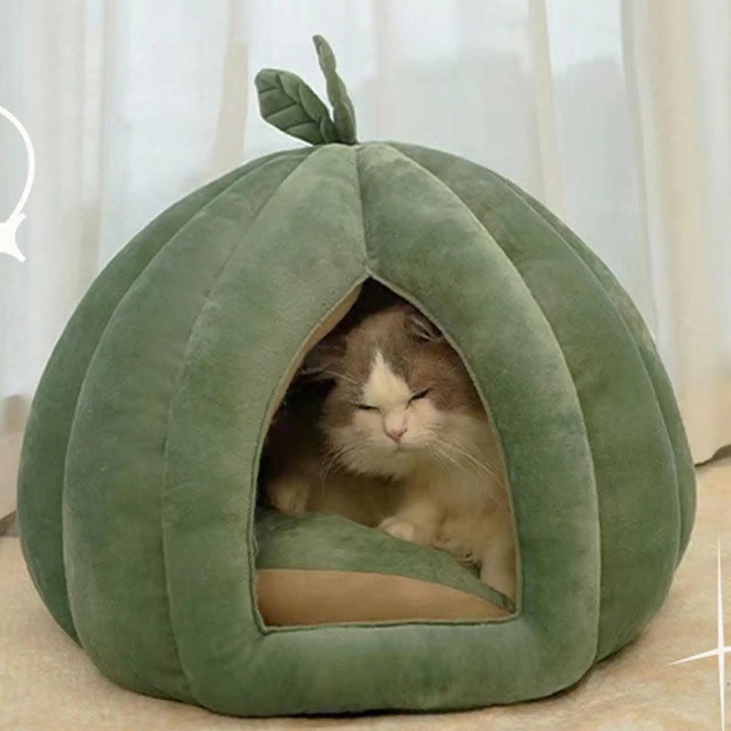 Pumpkin Cat Cave Enclosed Bed – Thickened Cozy Indoor House Enclosed Cat Bed Qme