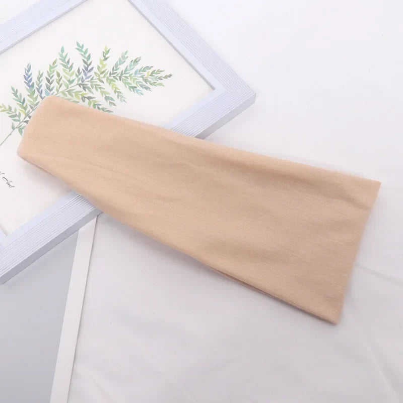 Women's Wide Knitted Cotton Sport Headband – 16 Colors Sport Headband Qme Champagne One Size