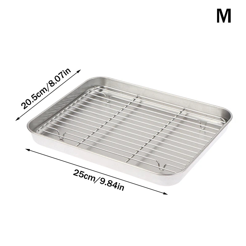 Stainless Steel Baking Pan with Removable Wire Rack – S/M/L Baking Pan Set Qst M