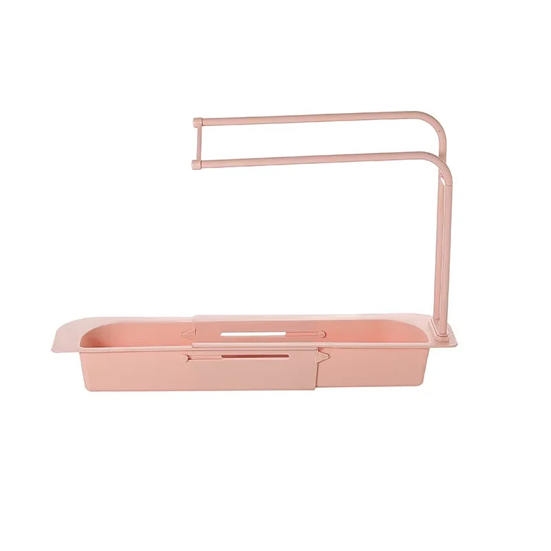 Telescopic Sink Shelf Organizer – Sponge, Soap & Towel Rack Sink Shelf Organizer Qst Pink 1pc
