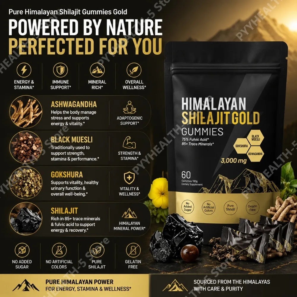 Pure Himalayan Shilajit Gummies 3000mg – 85+ Minerals, 60ct Wellness Supplement Gummies Qst