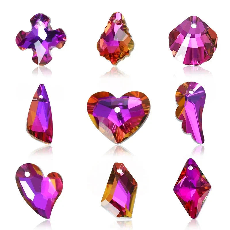 Crystal Glass Charm Pendants – Multi-Shape DIY Beads | 11 Colors Glass Charm Beads Qme