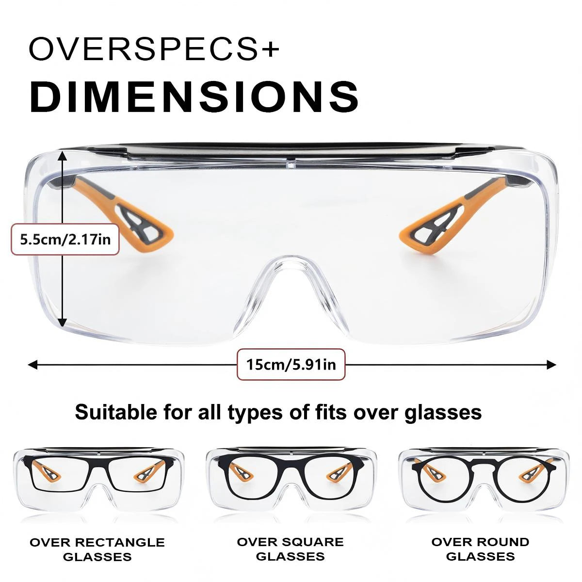 VOPHA HM6 Safety Glasses Over Glasses ANSI Z87.1 Anti-Fog Safety Over-Glasses Qst