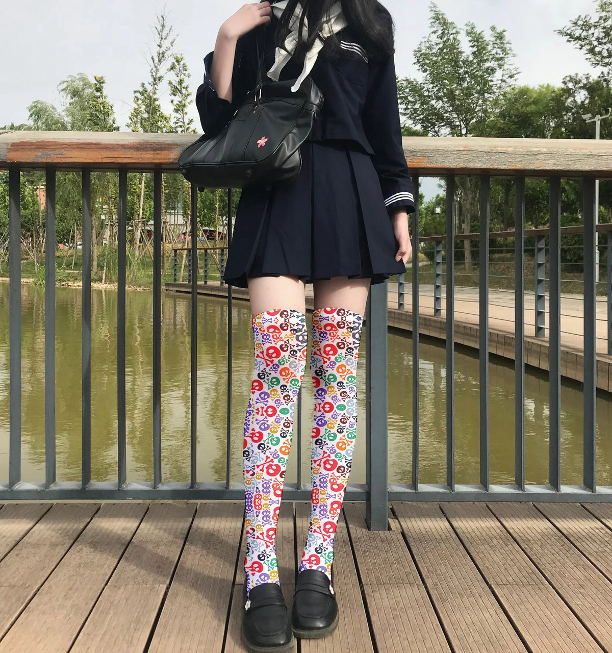 Skull Print Women's Long Stockings | Novelty Hosiery Novelty Print Stockings Qme