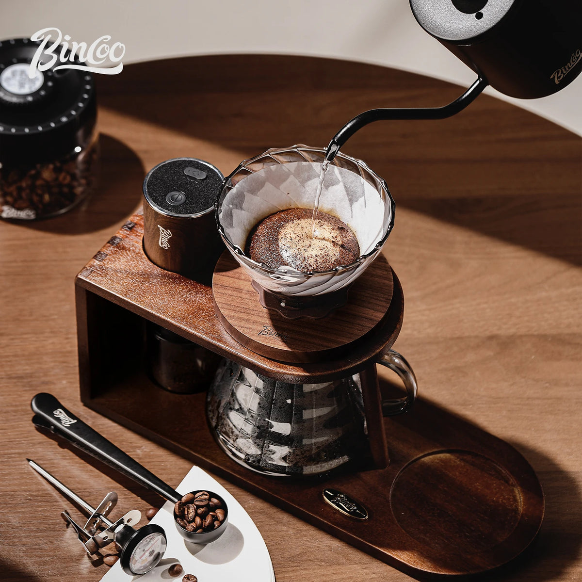 Bincoo Wooden Pour Over Coffee Station with Storage Coffee Station Organizer Qst