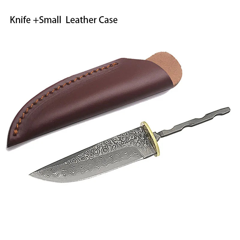 Damascus Steel Fixed Blade Knife Blank DIY Billet + Copper Sheet Knife Making Blank Qst Blade Small Case
