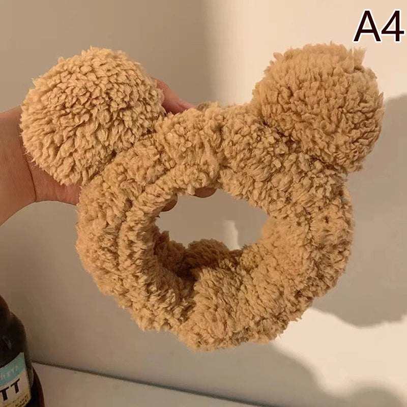 Cute Bear Ear Plush Wide Headband for Makeup & Face Wash Plush Hair Headband Qst Khaki