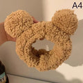 Cute Bear Ear Plush Wide Headband for Makeup & Face Wash Plush Hair Headband Qst Khaki