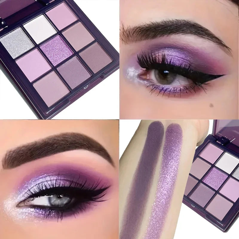 Purple Eyeshadow Palette – 9 Shimmery Natural Finish Colors Eyeshadow Palette Qme A