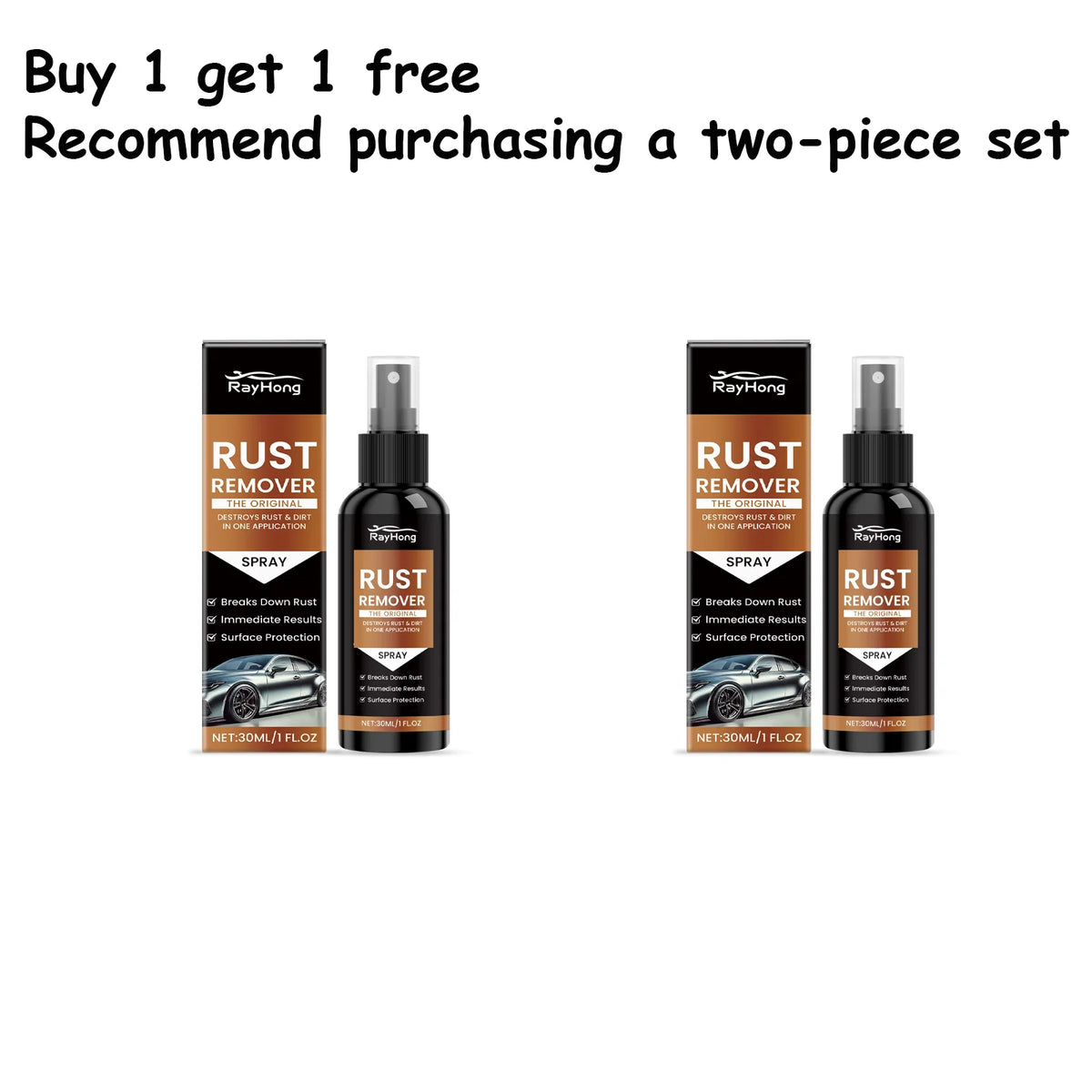 Rayhong Car Rust Remover Spray – Metal Gloss Restoration 30ml Car Rust Remover Qst 2pcs